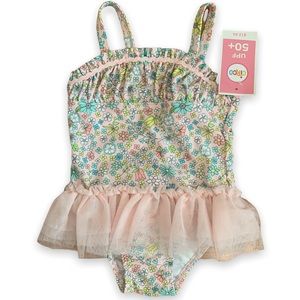 Baby Girls Light Pink Floral Swimsuit with Tulle Tutu Detail Size 12 Months NWT
